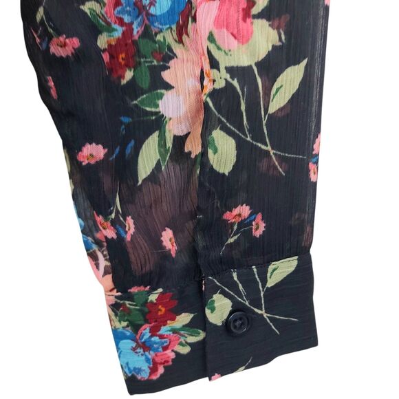 Kut from the Kloth Blouse Womens Large Black Floral Sheer Peasant Festival Boho - Picture 8 of 12